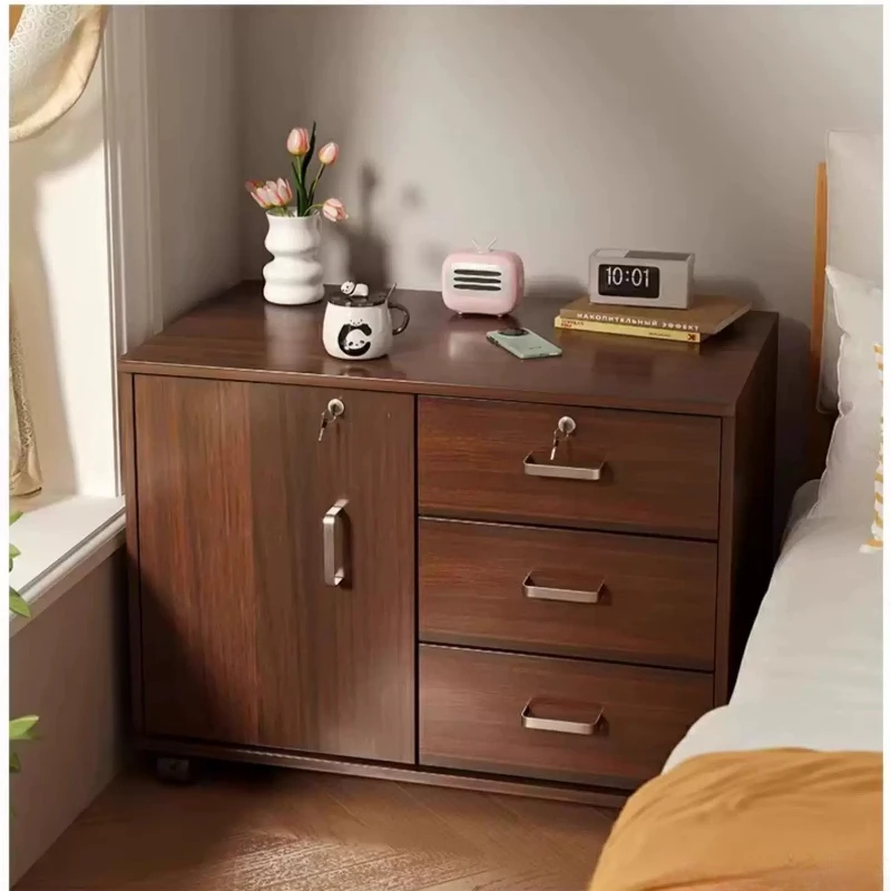Modern Household Simple Simple Interior Solid Wood Locking bedside cabinet  HouseholdBedroom Simple Bedside Storage Cabinet