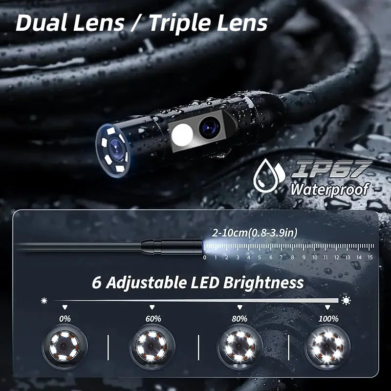 KERUI Dual & Triple Lens Industrial Endoscope Camera 5'' LCD Borescope Inspection Mini Camera 1080P Digital Waterproof For Car