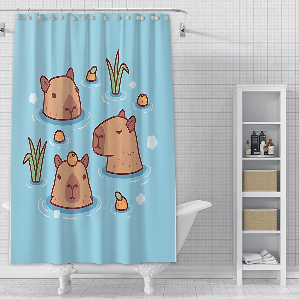 Shower Curtain Waterproof Polyester Fabric Paint Colorful Bath Cute Capybaras Curtains Home Bathroom Decor Curtain With Hook