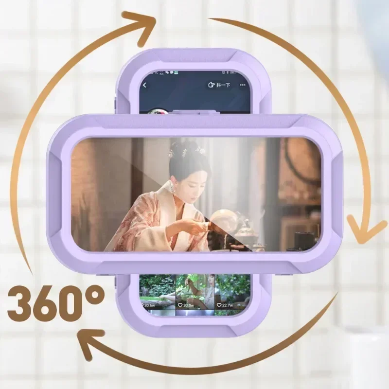 방수 기능이 있는 샤워용 휴대폰 거치대, 회전 각도 조절 가능, 길이 조절형 벽걸이형 휴대폰 거치대 (욕실, 주방용)