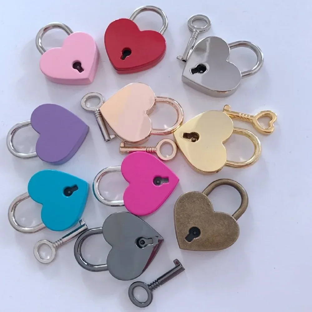 Heart Shape Padlocks Vintage Old Antique Style Mini Padlocks with Key Lock for Travel Wedding Jewelry Box Diary Book Suitcase