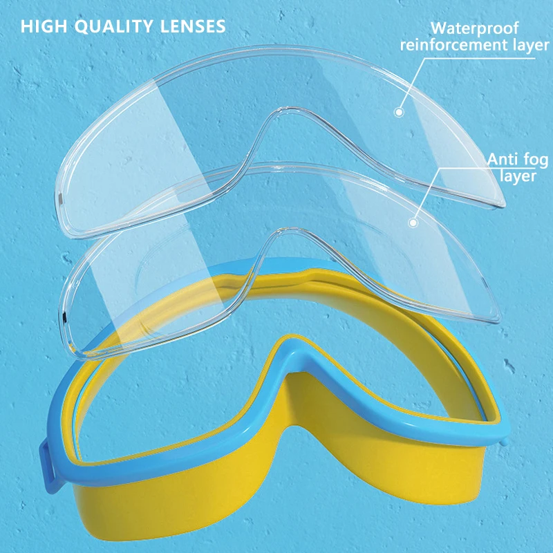 방수 김서림 방지 HD 투명 귀마개, 어린이 수영 고글, 대형 프레임 풀 안경, 수영 액세서리