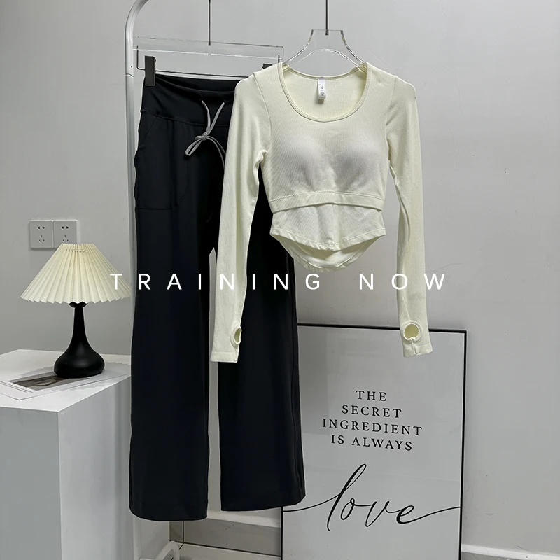 

Women's autumn and winter running tight-fitting sports long-sleeved suit with chest pad yoga wear professional Pilates training