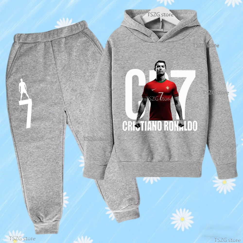 ملابس الأطفال هوديي + السراويل دعوى 2 قطعة مجموعة الصبي ملابس رياضية غير رسمية 3-12 سنة الخريف البلوز مجموعة كرة القدم CR7 الأطفال رياضية #6