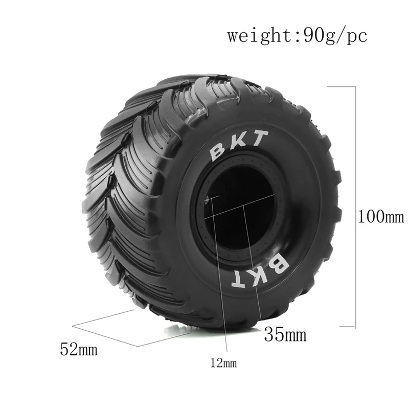 Pneus Bumosquito Monster Truck, 100mm, 1/10, Roue 12mm, Hex pour 1/18 Losi Mini Lstuff RC Car Upgrade Replacement, 4Pcs