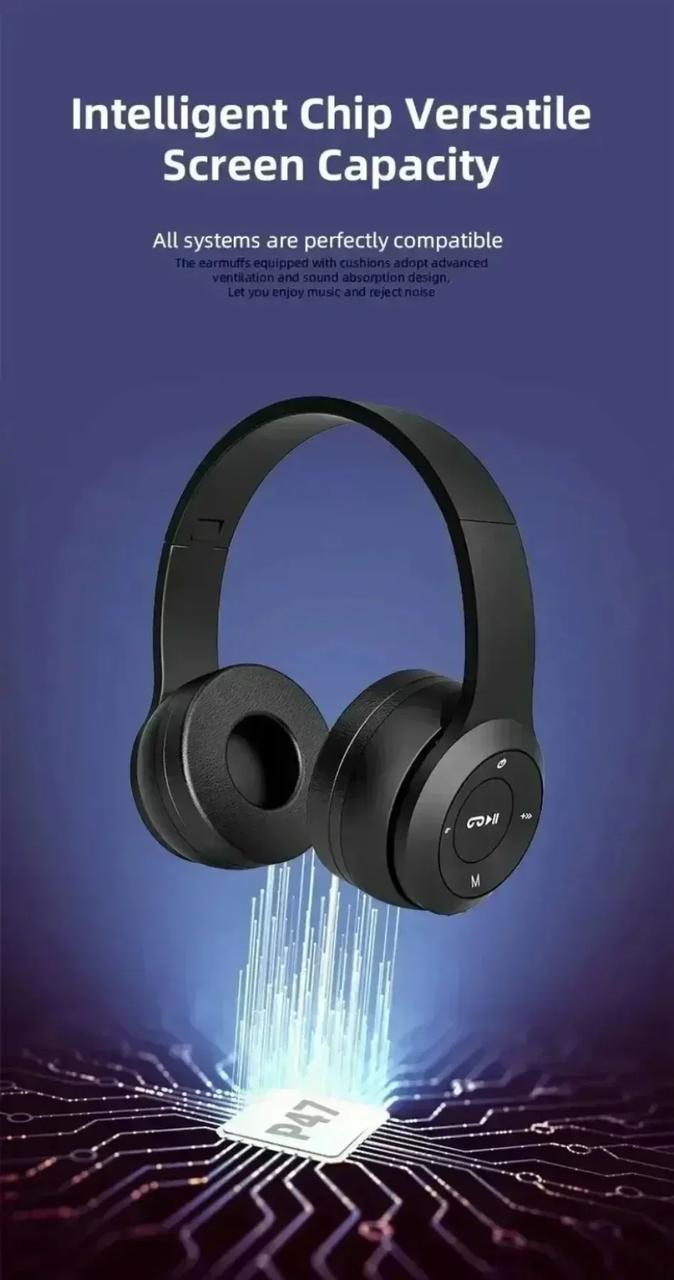 Faltbare Bluetooth-Kopfhörer, kabellose Overhead-Ohrhörer mit Mikrofon und Lautstärkeregelung für Smartphones, Gaming-Headset – Detail 4