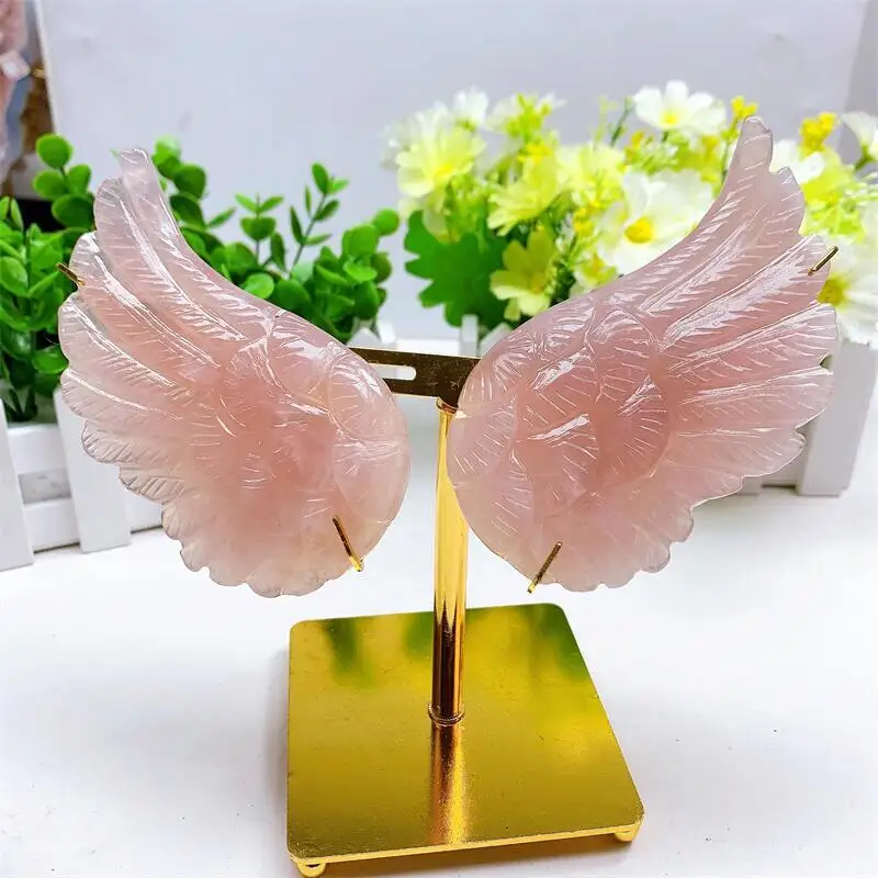 

Natural Rose Quartz Carved Crystal Angel Wings Statue Healing Crystal Feng Shui Aesthetic Room Decor Reiki Gift 1pair