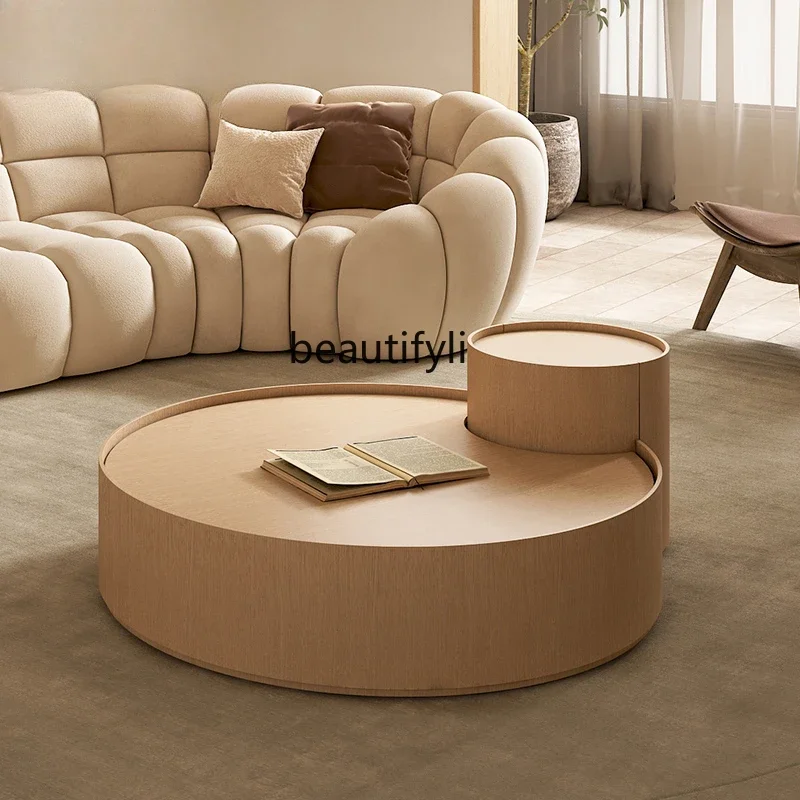 

Log color coffee table Japanese style wabi-sabi wind minimalist modern small apartment design sense round coffee table