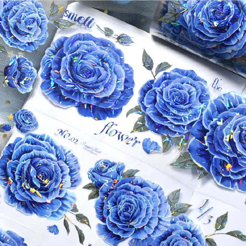 

Vintage flower tape whole roll crystal laser collage stamping PET washi tape 2m