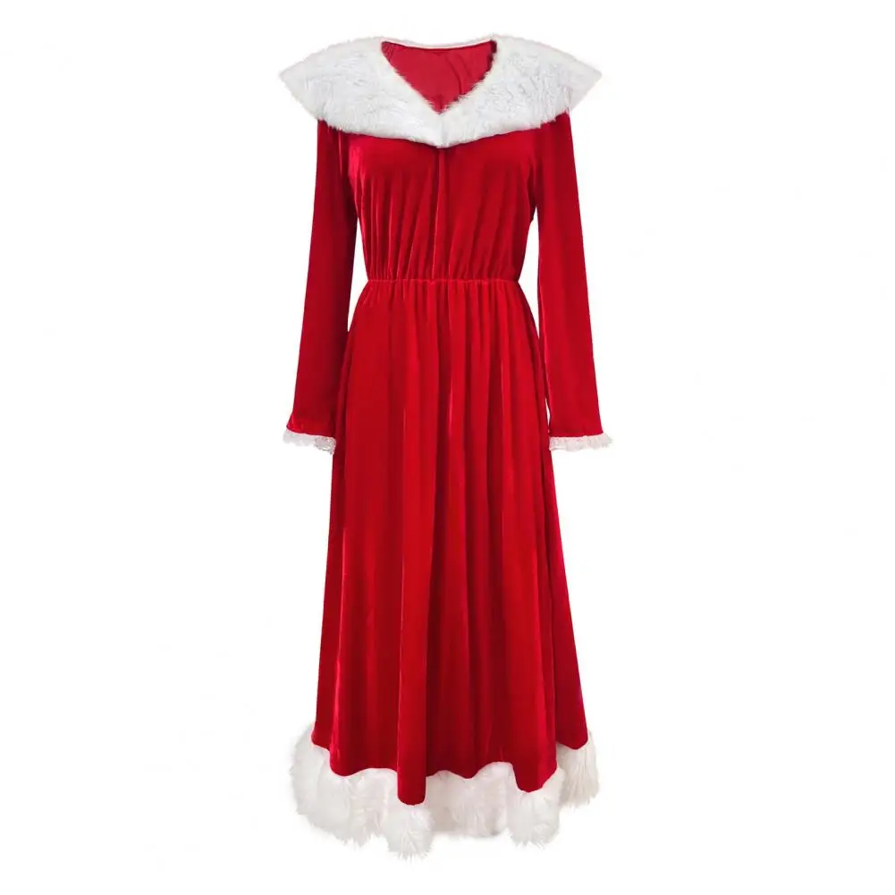 Damen-Partykleid aus Samt, Weihnachten, Mrs. Claus-Kostüm, Samtkleid mit Weihnachtsmütze, Gürtel für Damen, festliches Cosplay für den Urlaub