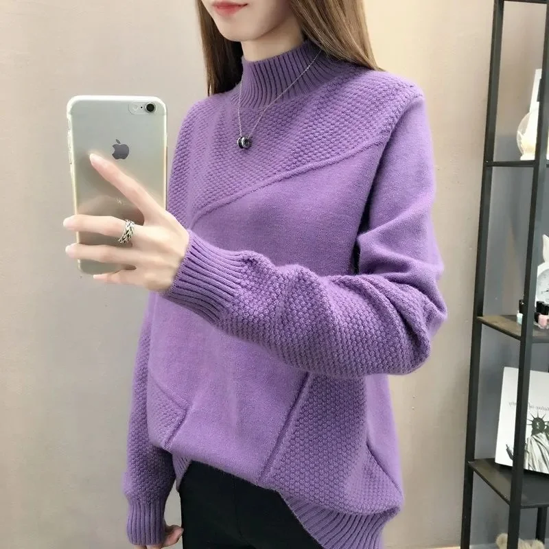 

Knitwear Tops Women's Sweater Coat 2024 Autumn And Winter New Loose Pullover Jacket Semi-High Collar Bottoming Shirt Ladies Tide