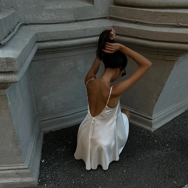 Summer 2024 Cross-Border Women's High-Waist V-Ne Bal Sexy  Color Strapl Dr Polyester ort Skirt Svel