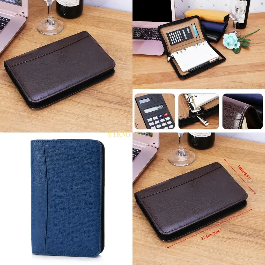 

PU Leather Cover Zipper Notebook Loose-Leaf Business Notepad With Calculator best sale