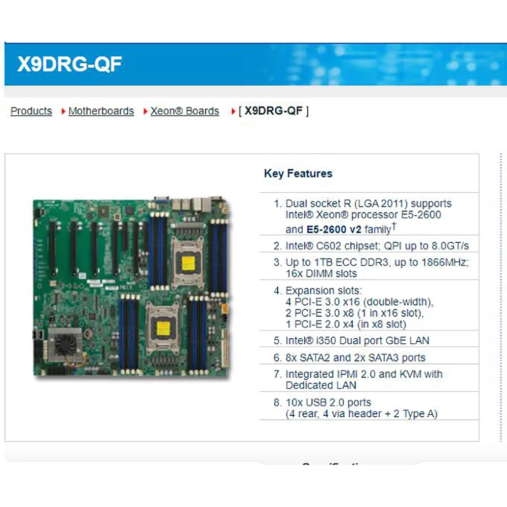 X9DRG-QF For Supermicro Server Motherboard Xeon E5-2600 V1/V2 Family ECC 4 PCI-E 3.0 x16 (Double-Width) LGA2011 DDR3