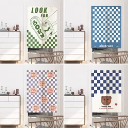 Nordic Checkerboard Door Curtains Kitchen Bedroom Partition Curtain Bathroom Doorway Household Entrance Hanging Half-Curtains