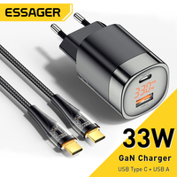 Essager 33W GaN USB Fast Charge Charger TYPE C PD Digital Display Fast Charger For iPhone 14 13 Pro Max Xiaomi Samsung Charger