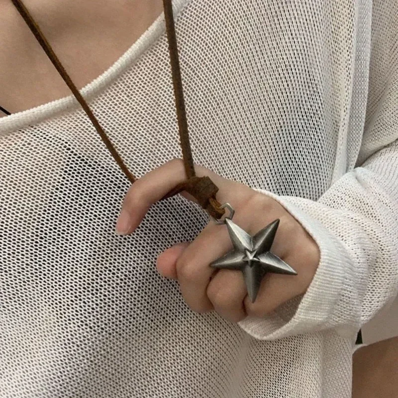 2024 Y2k Adjustable Leather Rope Pendant Necklace for Women Vintage Ethnic Style Boho Necklace Harajuku Jewelry Accessories