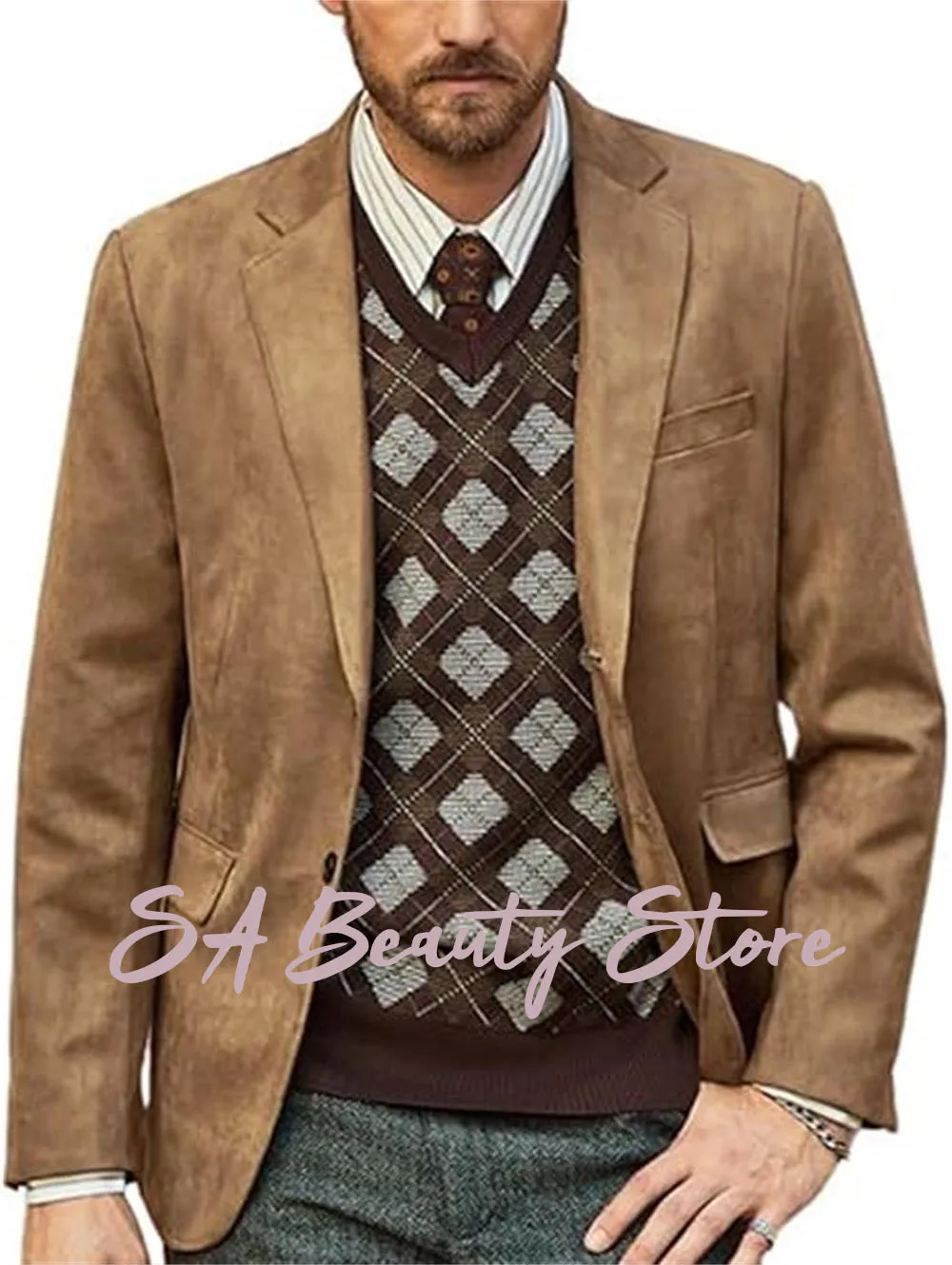

Mens Blazer Jacket Faux Leather Suit Jacket Casual 2 Buttons Suede Sport Blazer Coat with Pockets British retro men trendy Coat