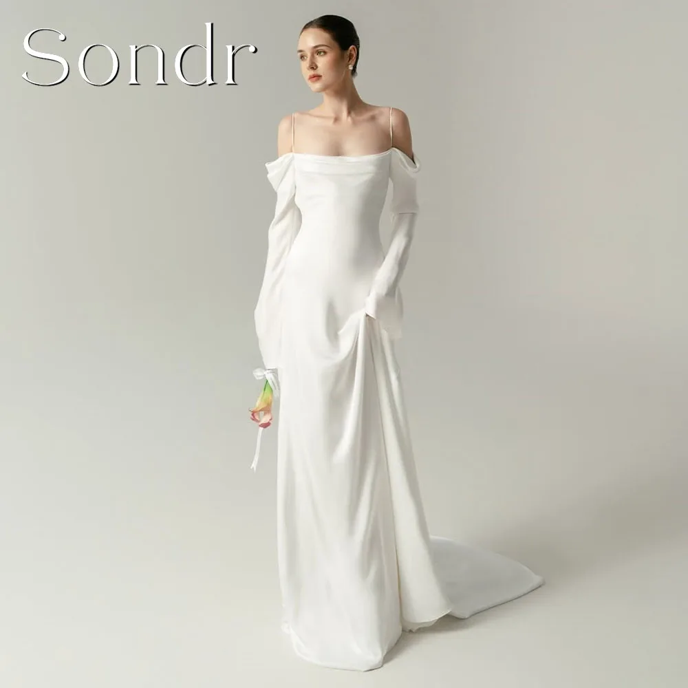 

Sondr Customized Elegant Korean Wedding Dresses Spaghetti Strap Bridal Gown Korea Photo Shoot Dresses Off the Shoulder Gown