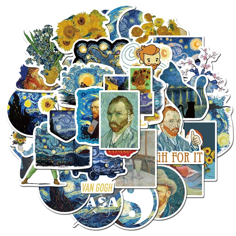 40PCS The Painting of Van Gogh Stickers for Luggage DIY Scrapbooking Stationery Decal Golden Memory Stickers Store