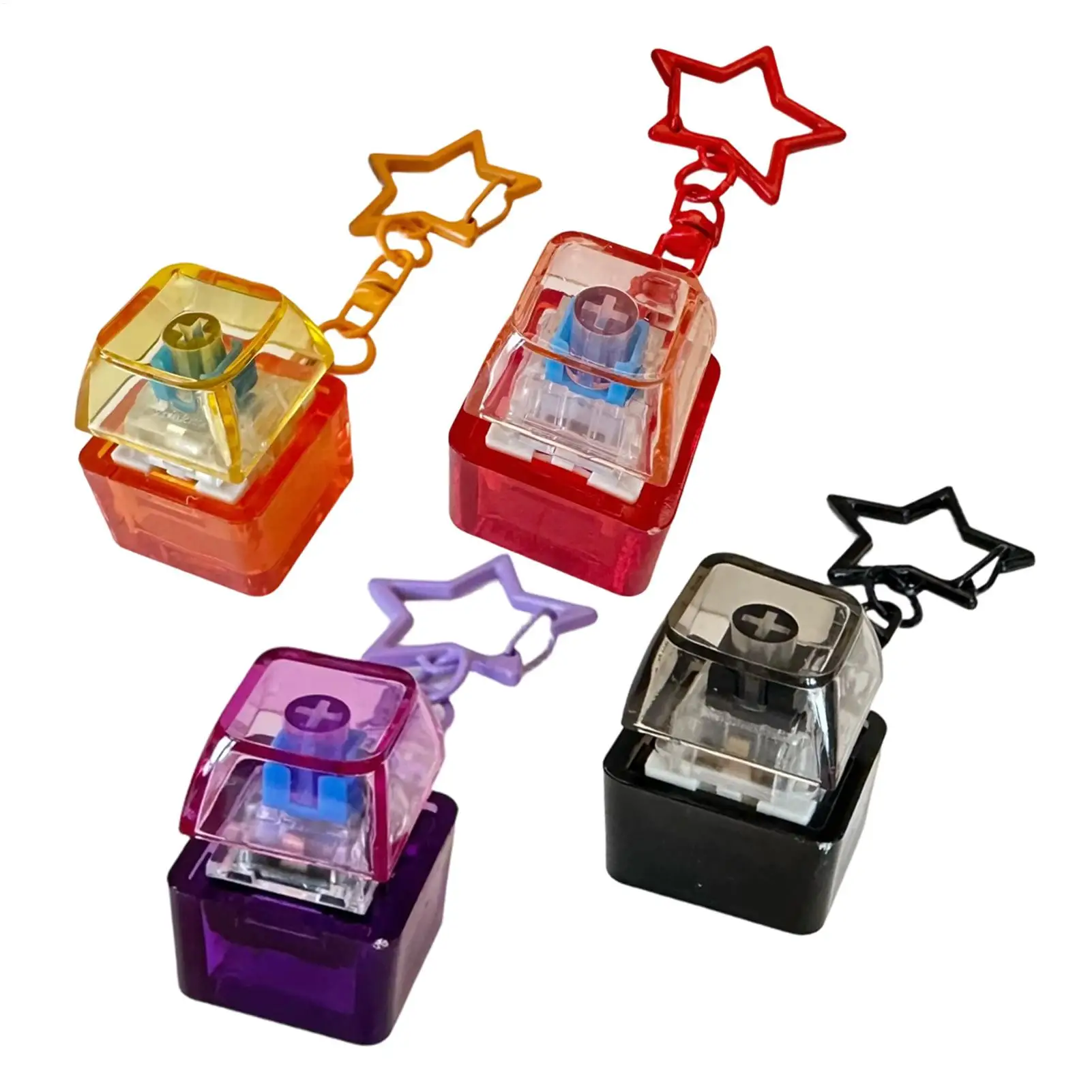 Fidget Toys Keyboard Fidget Keychain Keys Button With Light Clicker Toy Pass The Time Keycap Pinch Toy Portable Light-up Star