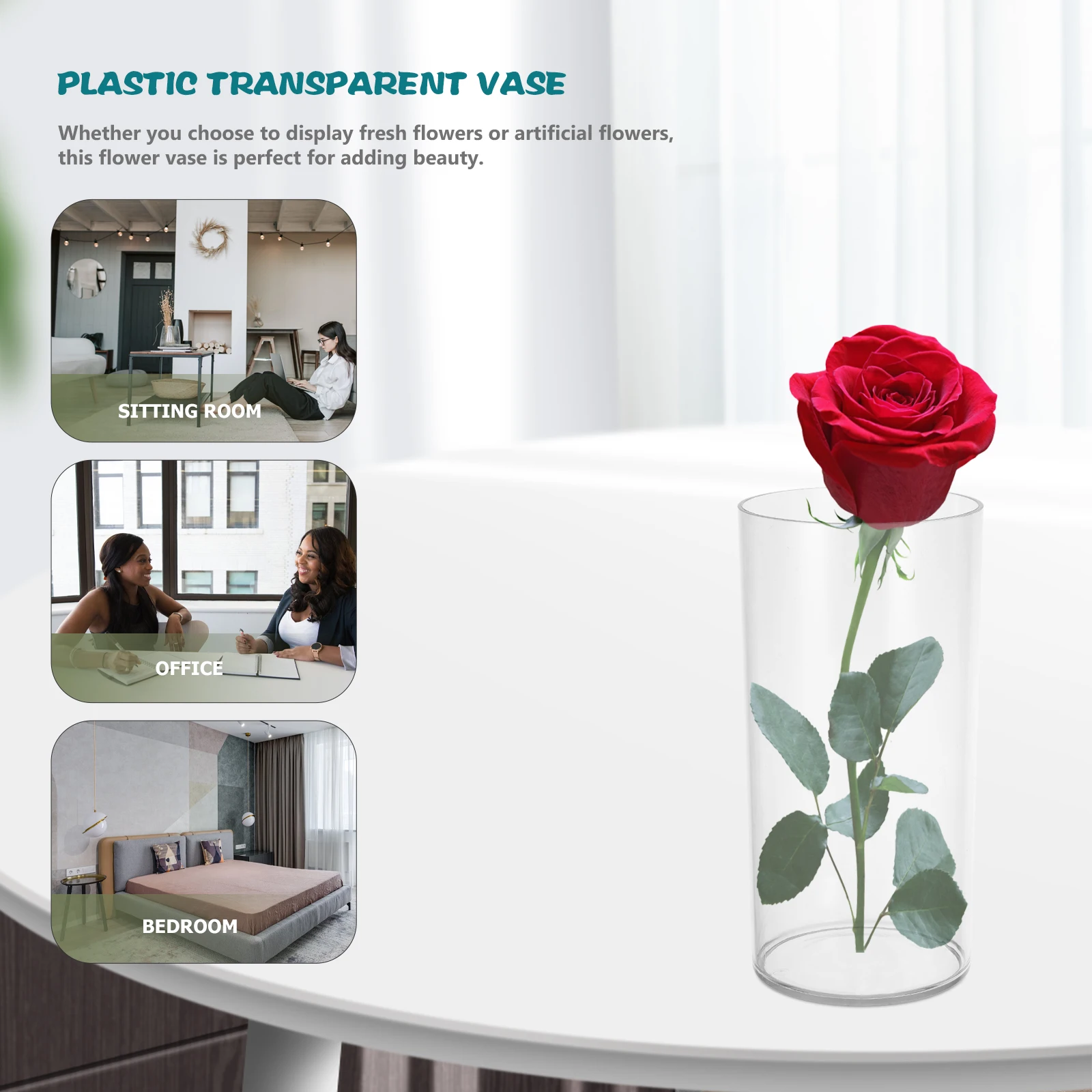 

2pcs Cylindrical Vase Plastic Transparent Modern Flower Arrangement Dried Bouquet Table Centerpieces Home Planter