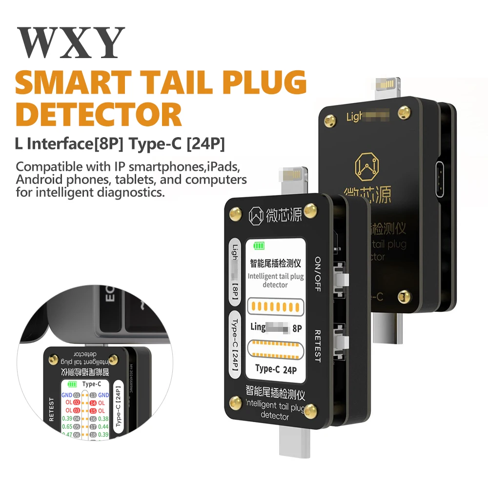 WXY Smart Connector Tester for Lightning Type-C Designed for Smartphone IPad Tablet and Laptop Connector Diagnostics Tool