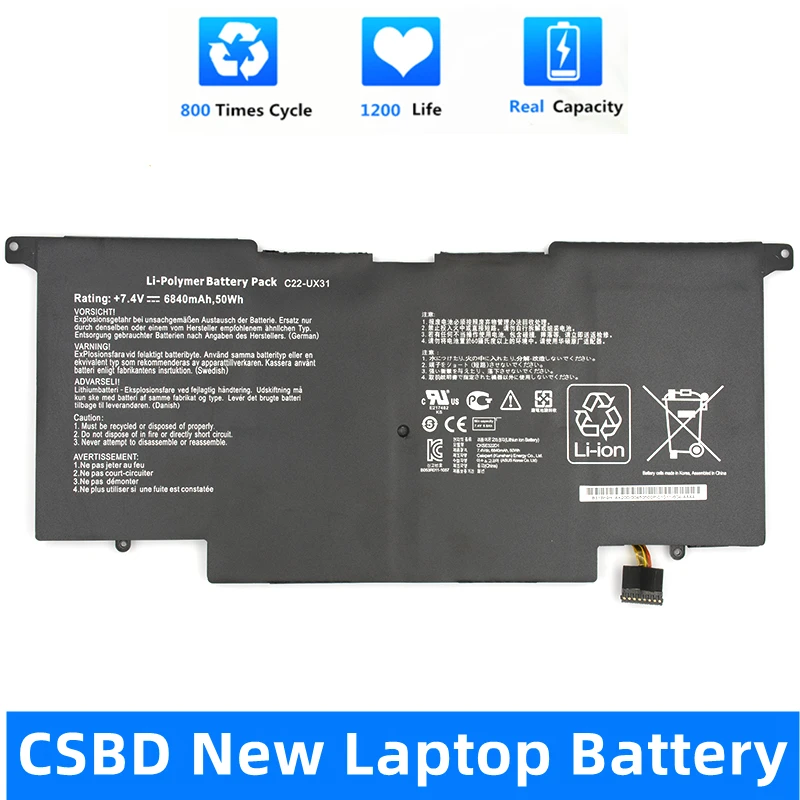 

CSBD New C22-UX31 Laptop Battery for ASUS Zenbook UX31 UX31A UX31E UX31E-DH72 C22-UX31 C23-UX31 7.4V 50WH/6840mAh