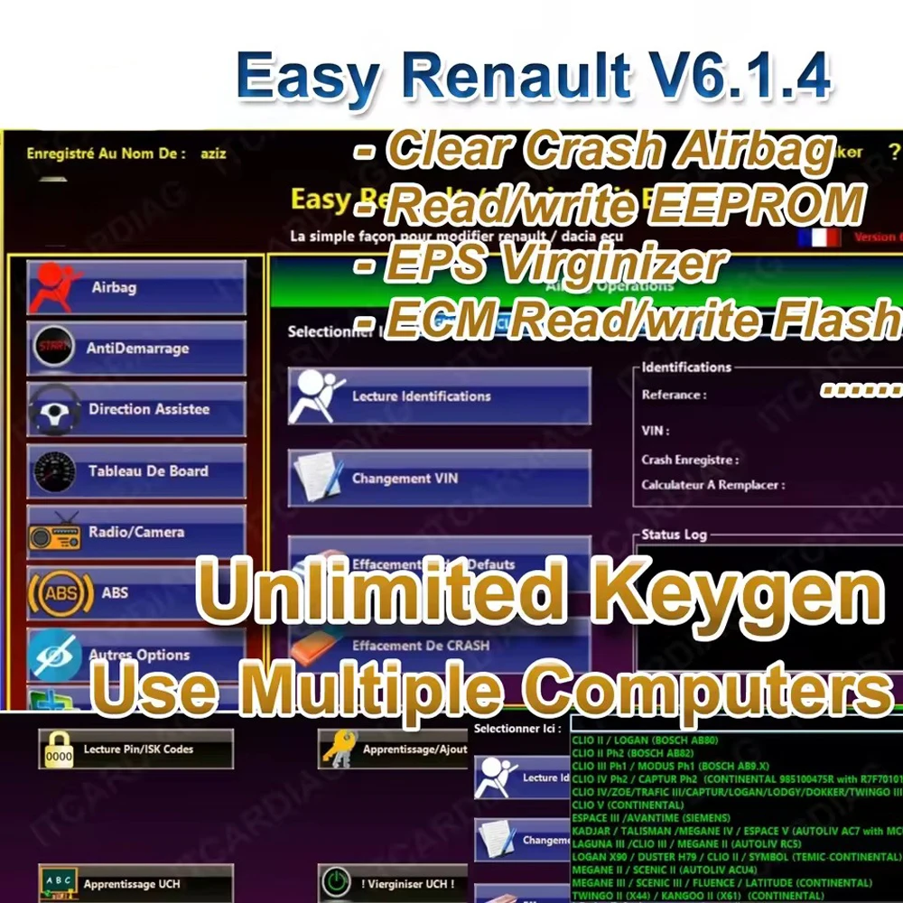 

CAR 2015 Easy Renault 6.1.4 Software for Renault ECU Programmer Clear Crash Airbag Card Keys UCH Cleaner WORK with Link Renolink