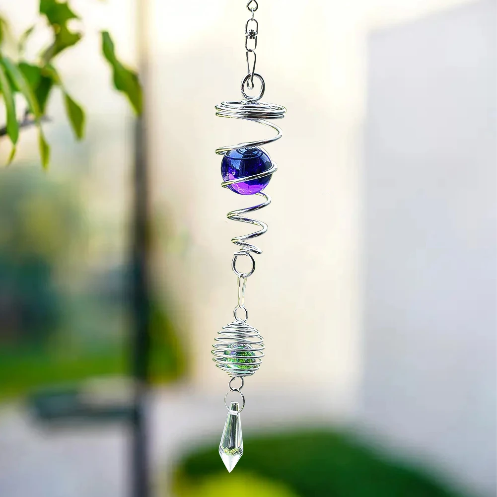 Hand-made Rotating Crystal Ball Spring Three-pointed Bead Pendant Wall Decor Hanging Suncatcher Room Decoration Accessories