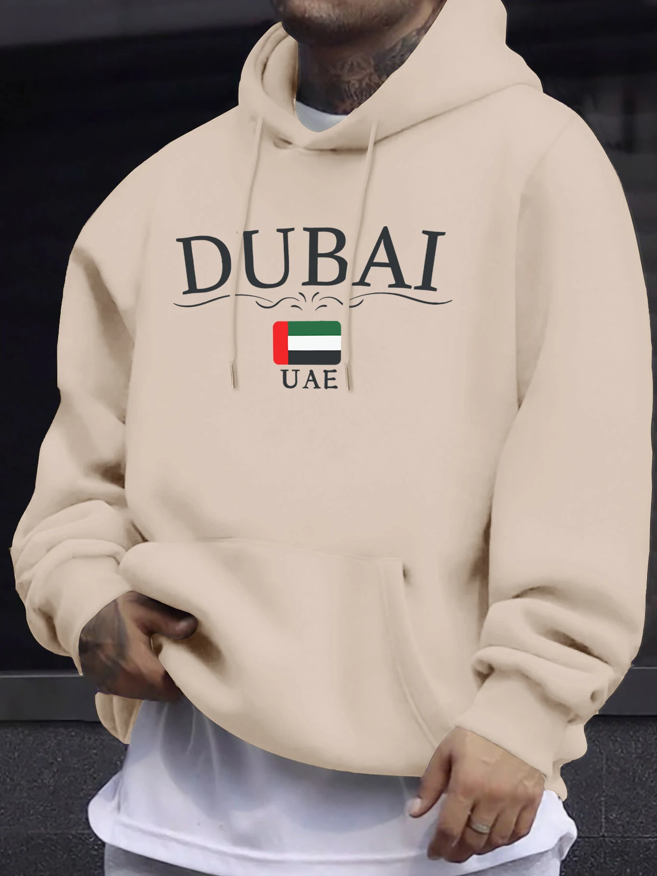 Dubai Uae Buchstaben- und Flaggen-Drucke, Unisex-Pullover, verdickter All-Match-Hoodie, Straßen-Herbst-Sweatshirt, lockere lässige Sportbekleidung