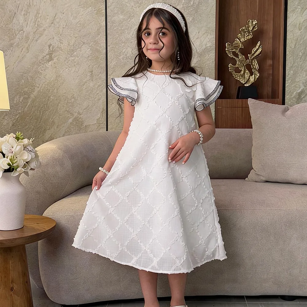 

Ivory Flower Girl Dresses Cute Dress For Girls Short Birthday Dress A-line Girl Princess Dress Short Sleeves Kids' Dresses