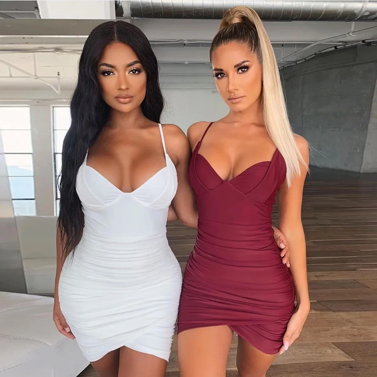 

Summer Women's Clothing,Sexy Low-cut Pleated Suspender Night Club Women Mini Party Dresses Vestido Plus Size 9XL 8XL 7XL 6XL 5XL