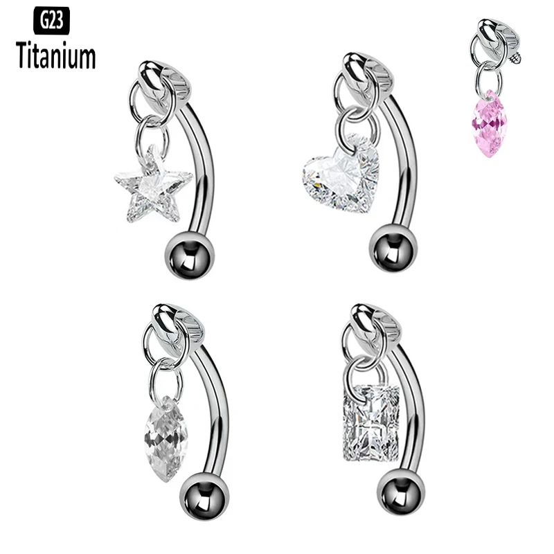 G23 Titanium Eyebrow Piercing Cz Rook Piercing Jewelry Cartilage Tragus Earrings Curved Barbe Lip Rings Belly Button Rings 16G