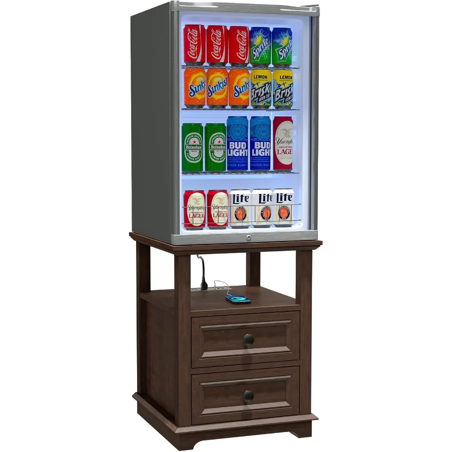 حامل ثلاجة مقاس 18 بوصة × 18 بوصة مع حامل ثلاجة للتخزين يتميز بمنظم درج محطة شحن سريع وثلاجة المشروبات #1