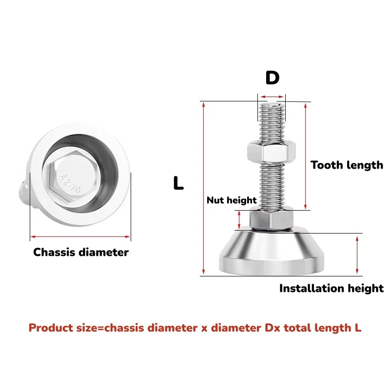 M12 M14 M16 304 Stainless Steel Fixed Foot Non-slip Screws for Industry Mechanical and Furniture Fixed Adjustment Feet
