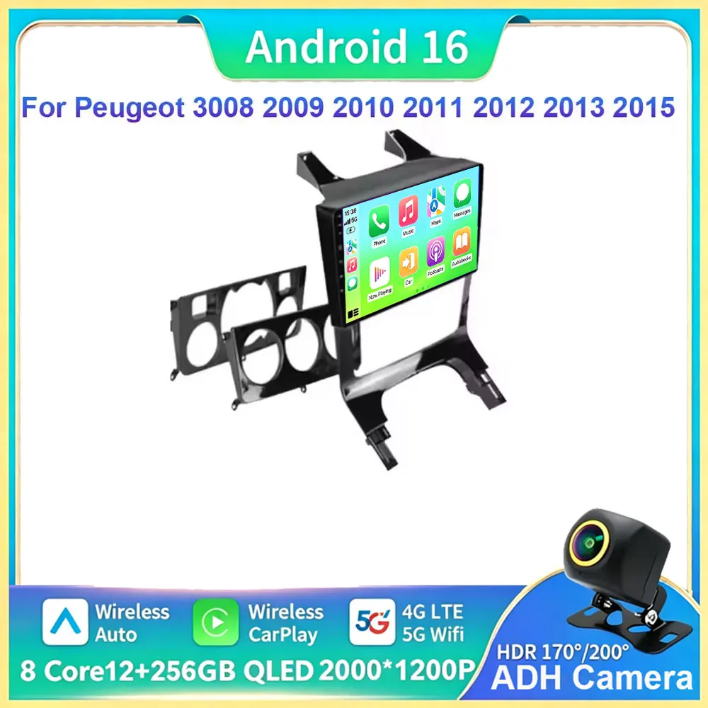 Android 16 Car Radio For Peugeot 3008 2009 2010 2011 2012 2013 2015 Multimedia Player GPS Wireless Carplay Auto Stereo 2Din