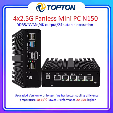 Toptop Intel Mini Firewall PC N150 J6412 J5005 6305 4x2.5G i226 Ethernet pfSense Fanless Mini PC Computer Home Office Lab Server