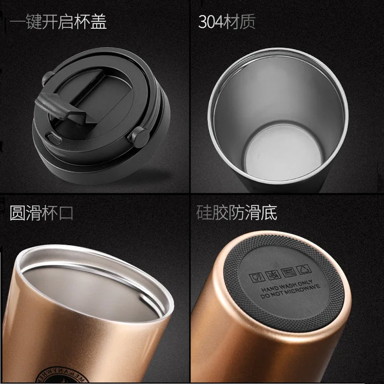 Coffee Mug Creative 304 Stainless Steel Travel Mug Double Wall Vacuum Insulated Tumbler Wide Mouth Tea Cup with Lid