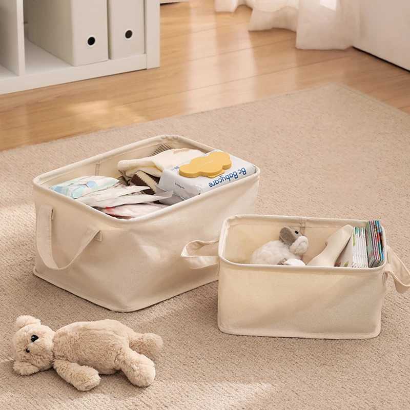 Cotton Linen Large Storage Basket Foldable Pet Toys Storage Box Organize Office Bedroom Closet Toys Laundry Basket with Handles