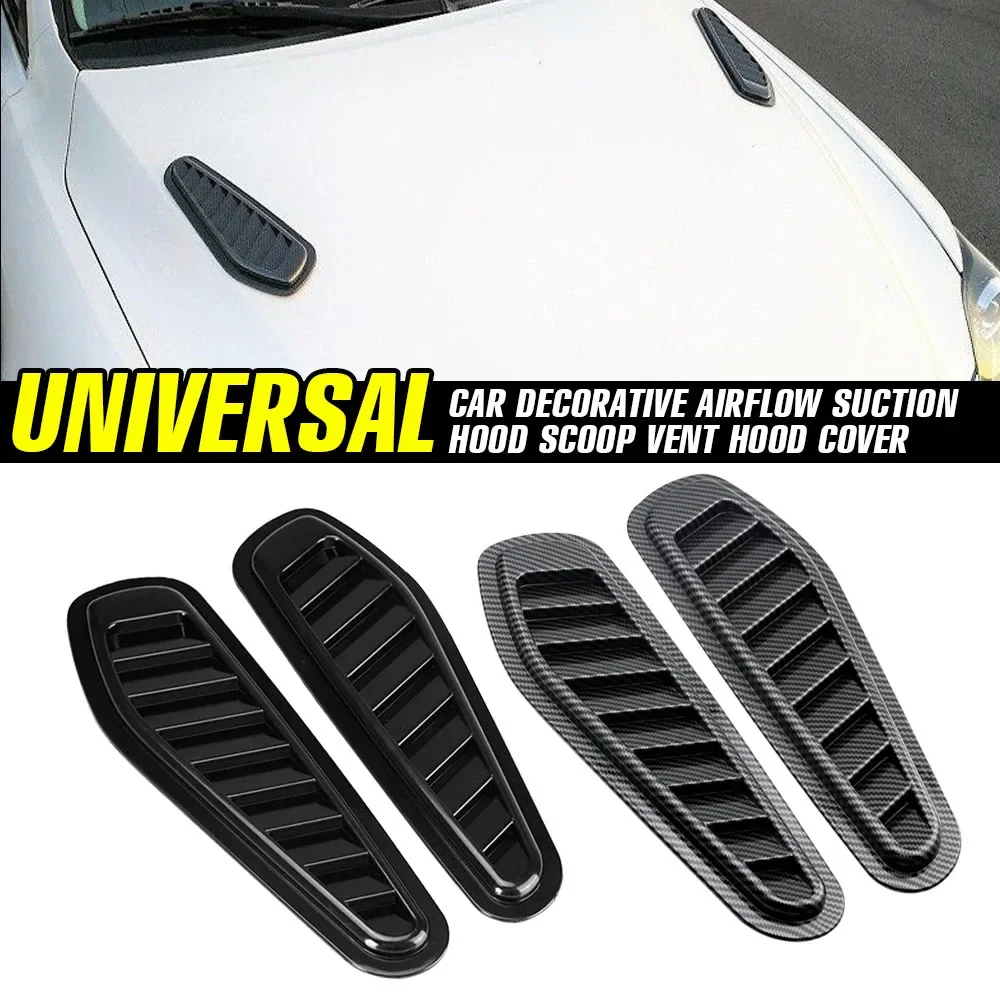 2Pcs Universal Carbon Fiber Engine Hood Air Vents Air Flow Fender Intake Scoop Vent Cover With Sticker Exterior Mod Auto Parts