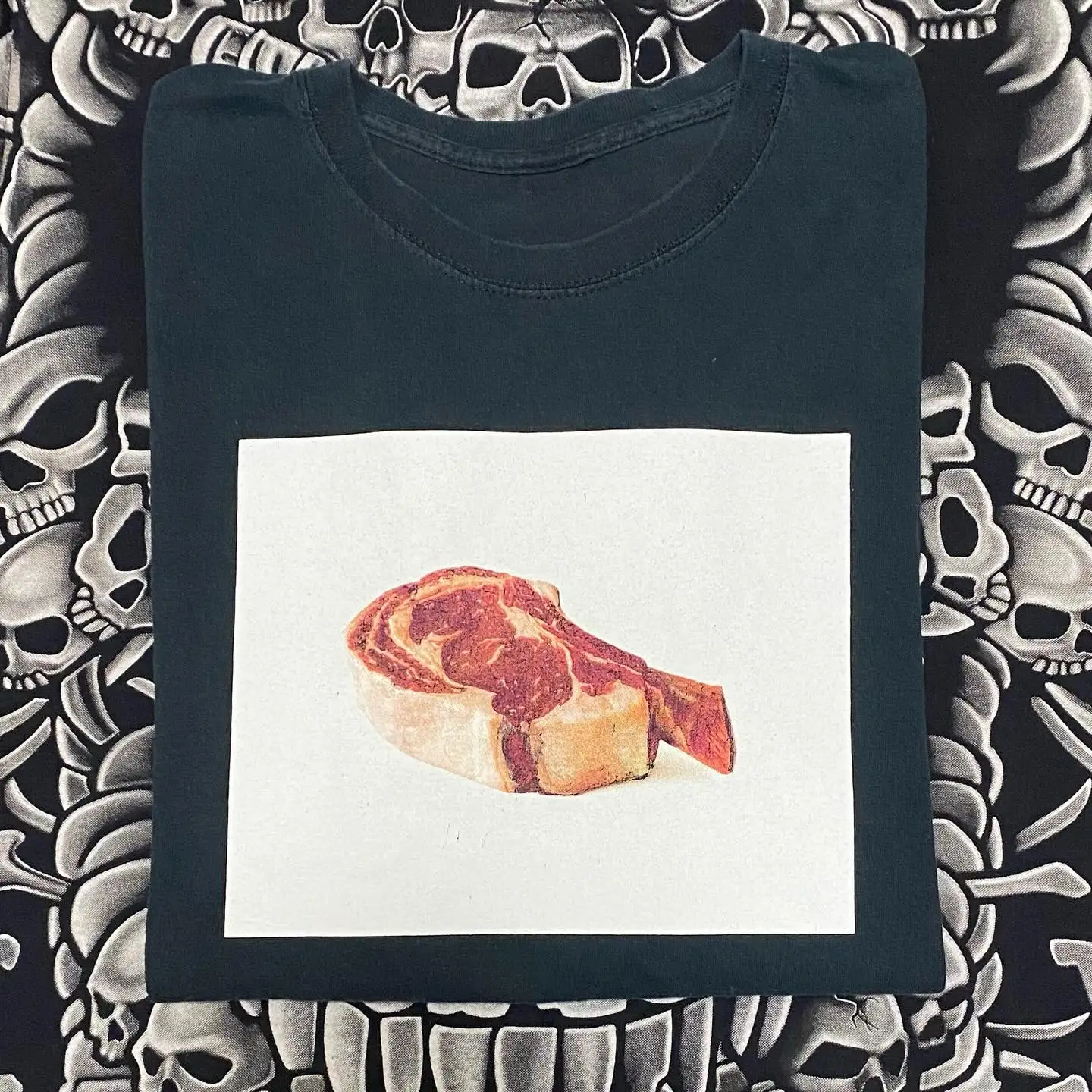 Creative Design Short Sleeve T-Shirt Couple Style Realistic Steak Fun Printed Breathable Cotton Men's Women's Summer Top