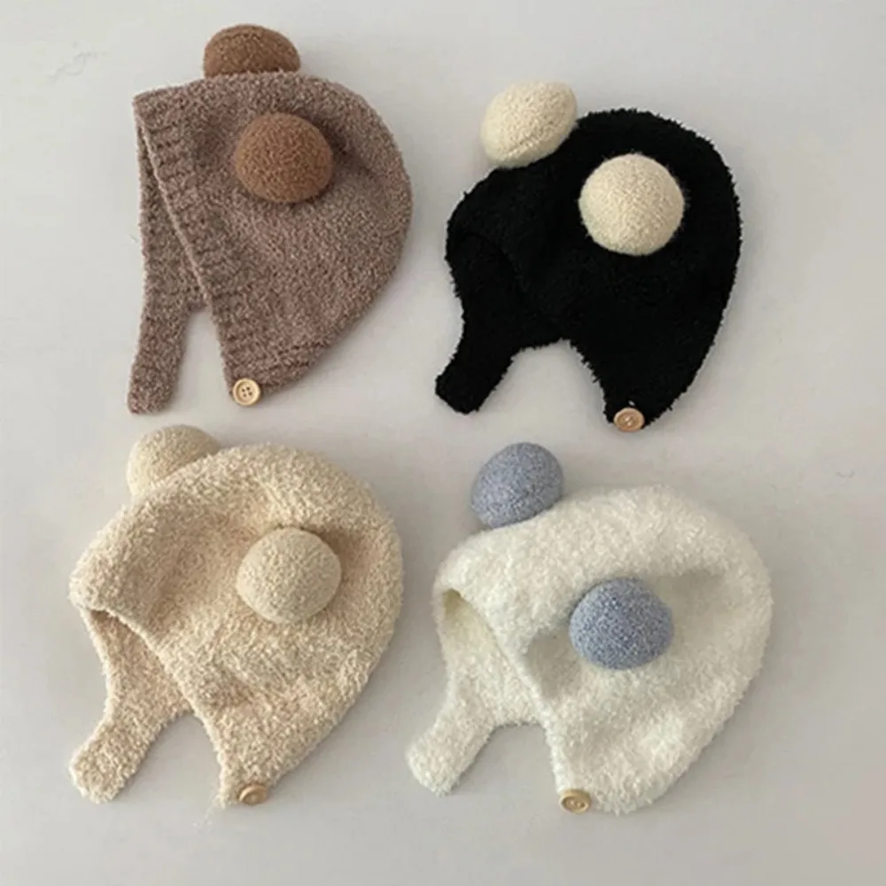 Chapéu de proteção de ouvido para bebê outono/inverno chapéu quente de pelúcia 5-12 meses chapéu quente fofo para bebê
