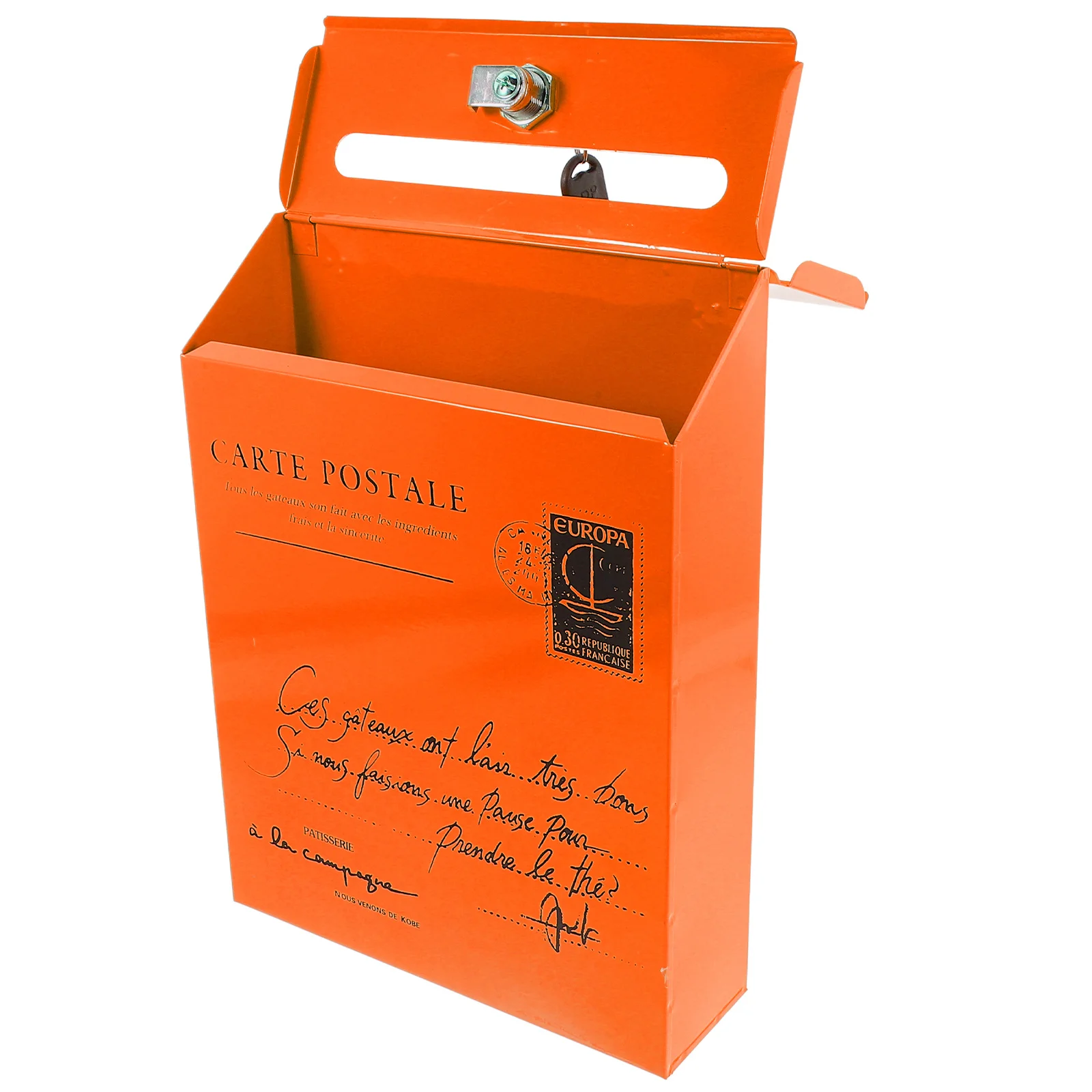 

Iron Wall Mounted Mailbox Vintage Design Lockable Letter Box for Garden Outdoor Decoration Office Classroom Use Orange