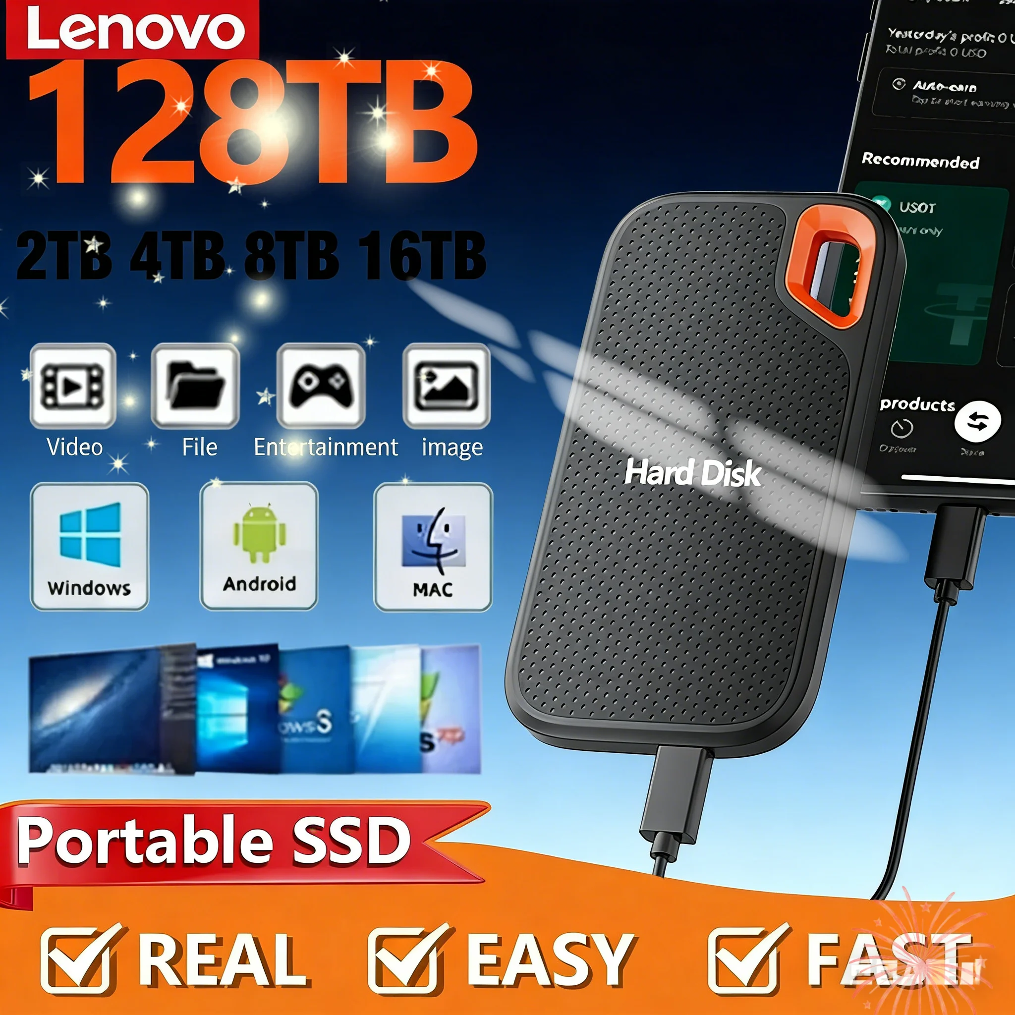 

Внешний SSD-накопитель Lenovo E61 USB 3.1, 2 ТБ, 6 ТБ, 8 ТБ, 256 ТБ, портативное хранилище для ноутбуков и PS5