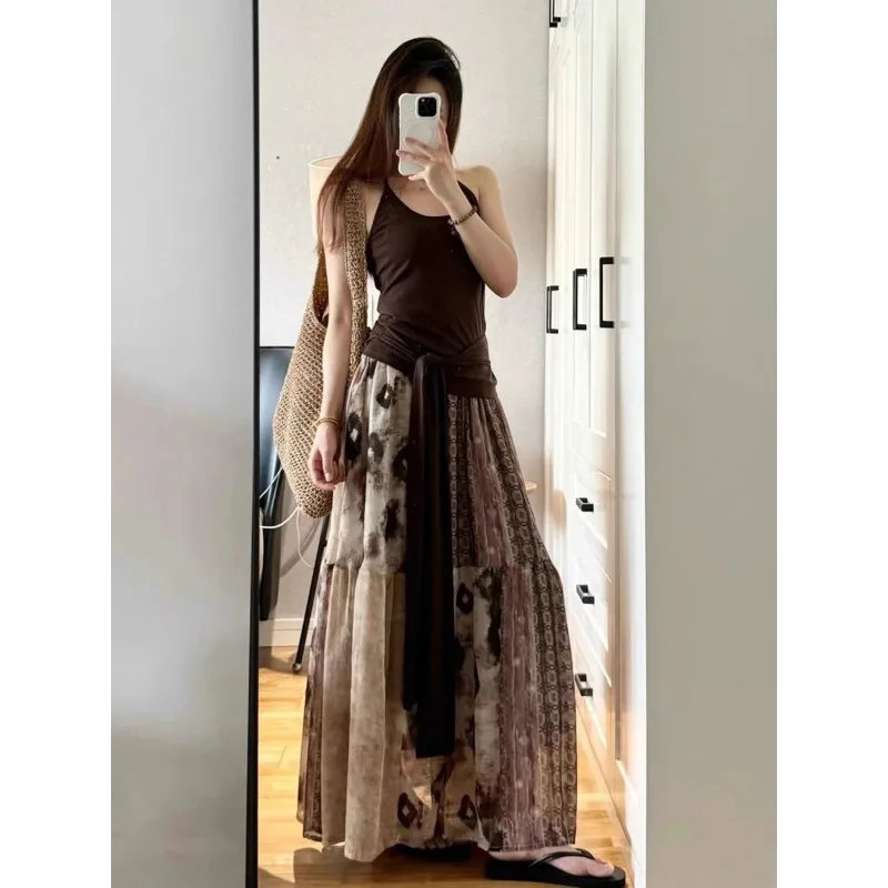 Retro-Damen-Röcke im neuen Stil, gespleißt, hohe Taille, bedruckt, modisch, locker und vielseitig, lässig