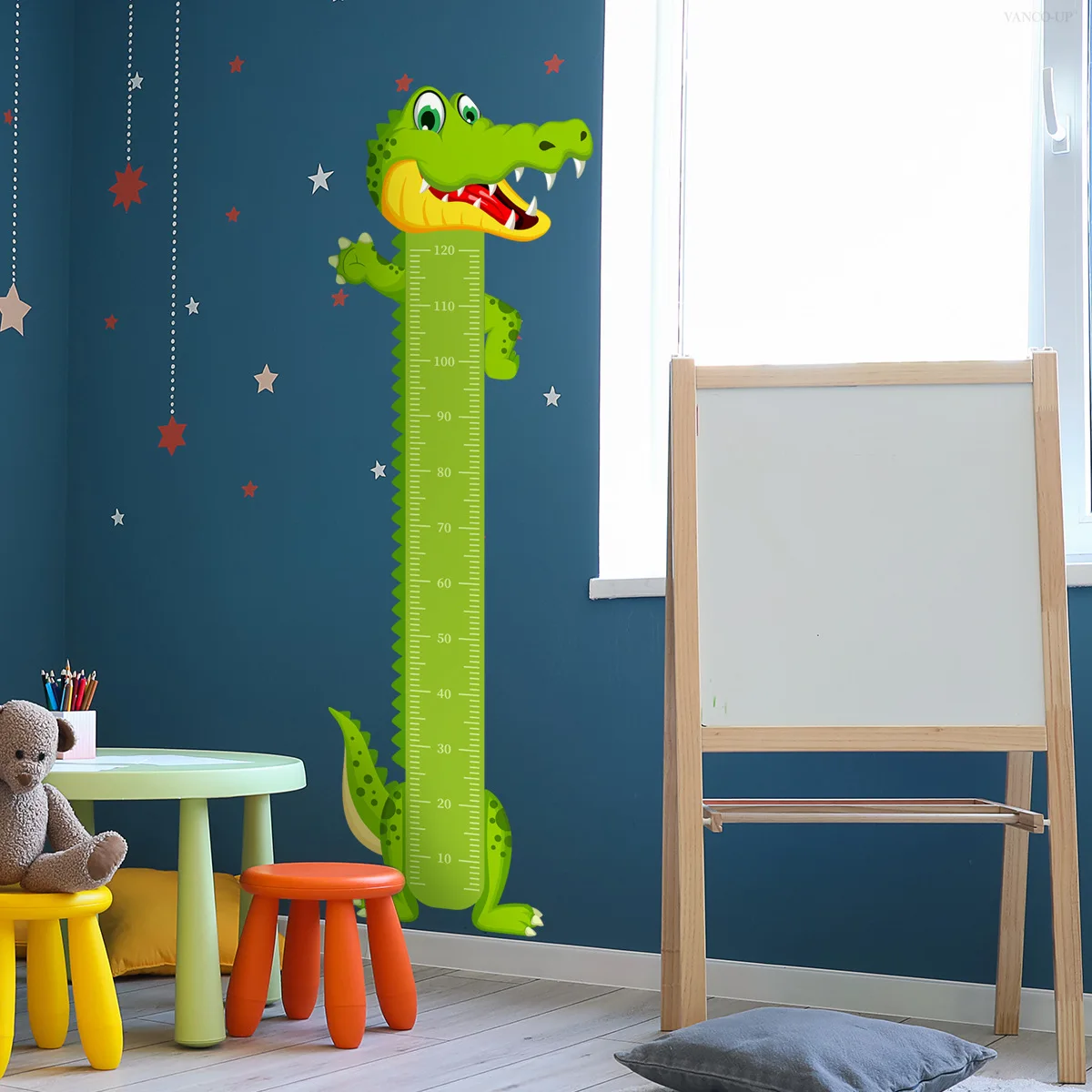 Cartoon Alligator Growth Chart Wall Decals - Playful Height Measure Stickers for Kids' Room