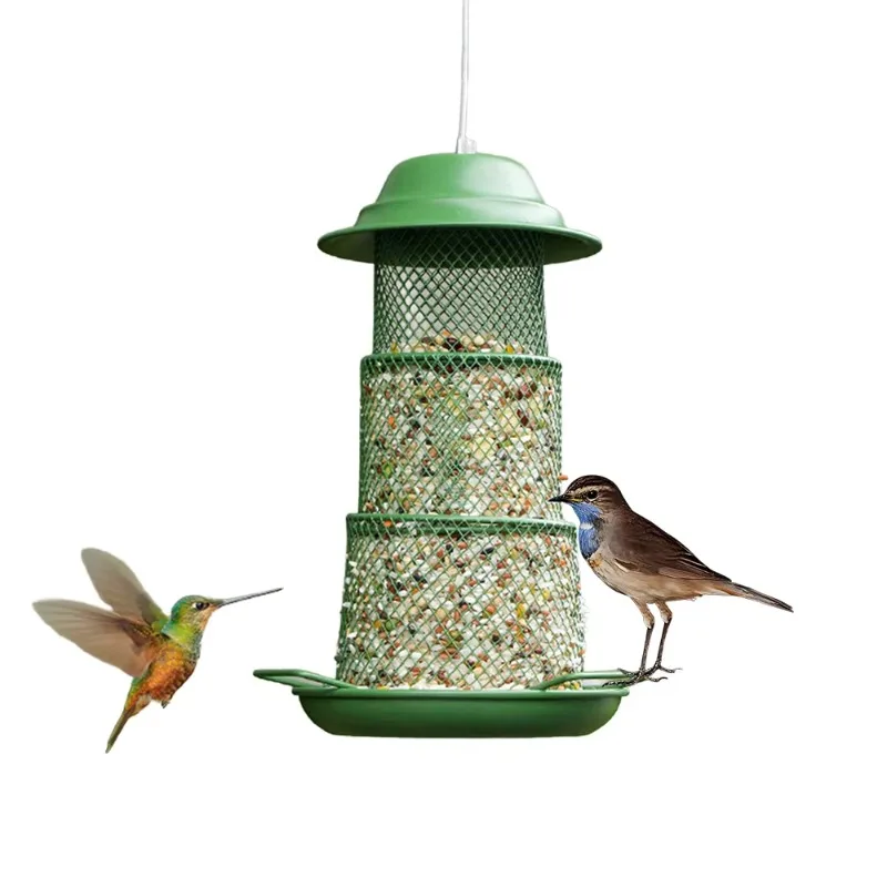 

10Pcs Retractable Bird Feeder Round/Square Anti-Squirrel Metal Mesh Hanging Bird Feeder Outdoor Garden Decoration