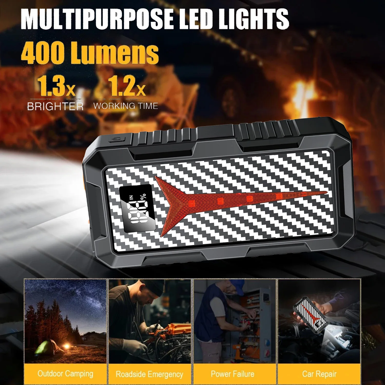 2026 New Portable Smart Jump Starter 12V Car Battery Booster Power Bank with LED Light and Quick Charge Function Work
