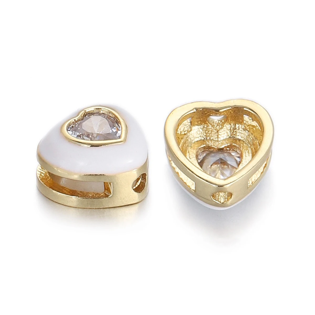2 Pcs Enamel Spacer Beads for Diy Bracelet Necklace Making Accessories Heart Flower Rectangle Round Jewelry Inlay Zircon Parts